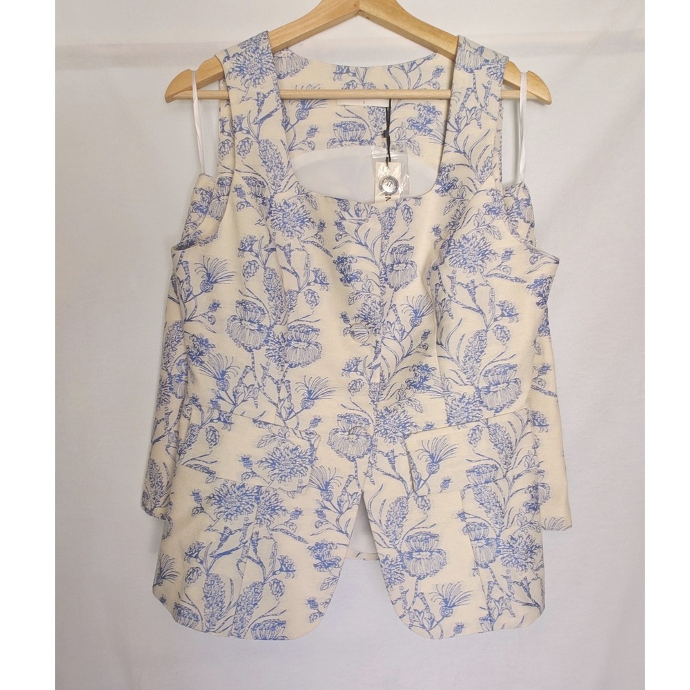 Commense Set Jacquard Square Neck Sleeveless Vest Top Mini Skirt Blue White L - Picture 2 of 16